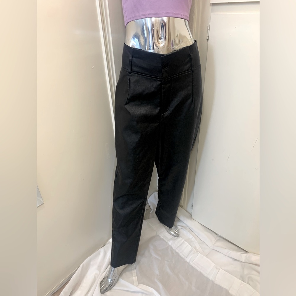 BooHoo Faux Leather Paperbag High Waist Pants Black Size 14